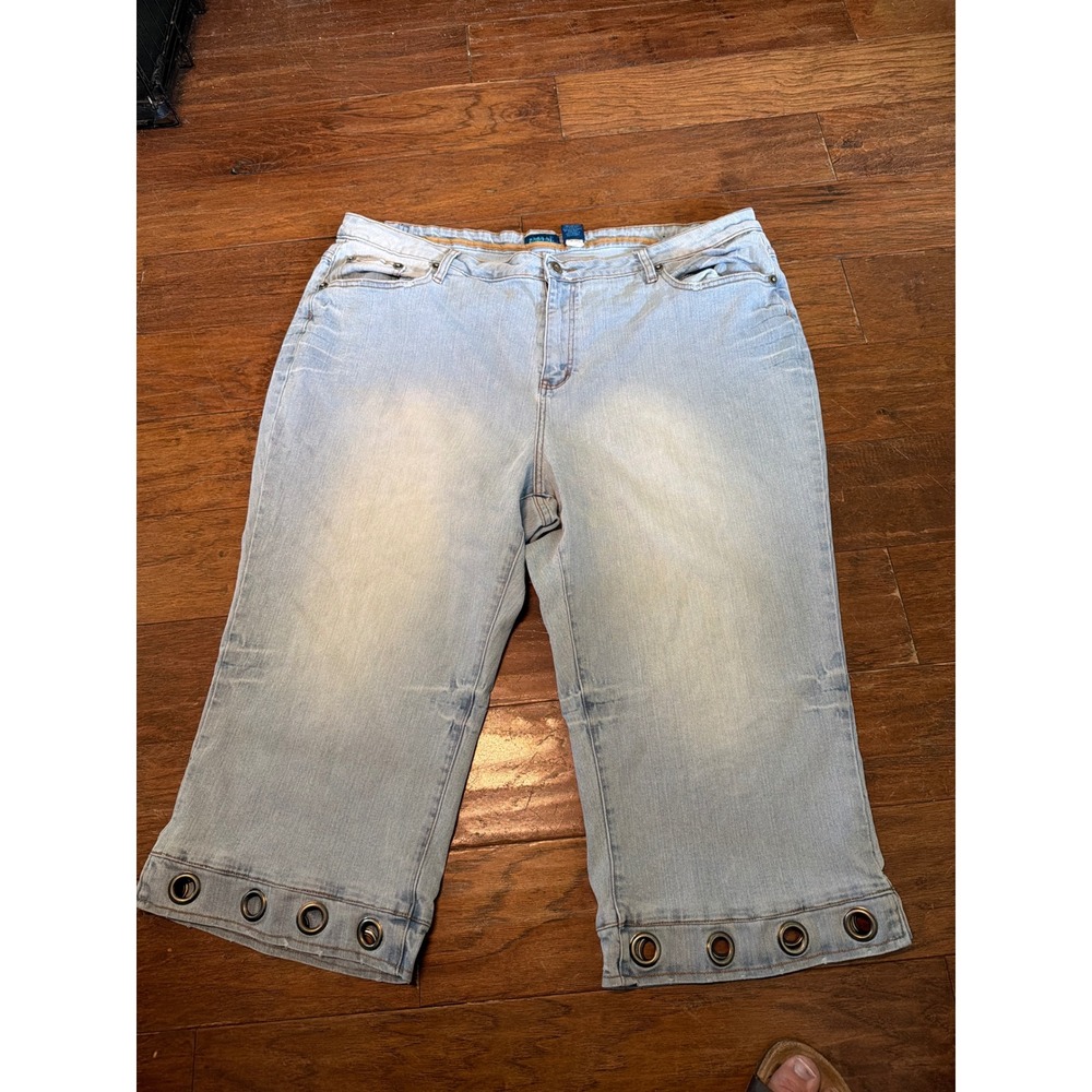 Vintage Zana-Di Light Wash Grommet Hem Denim Capri‎ Jeans Womens 26 Wide Leg Y2K